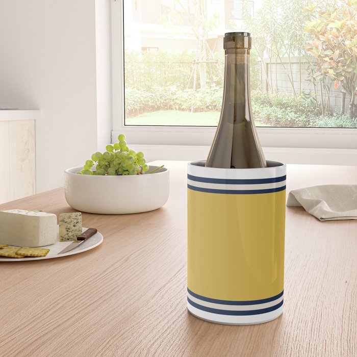 Wide and Thin Stripes Color Block Pattern in Mustard Yellow, Navy Blue, Ivory, and White Wine Chiller Gallery Image 4