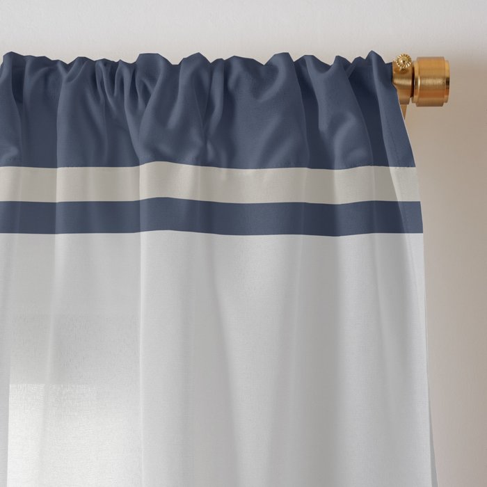 Wide and Thin Stripes Color Block Pattern in Mustard Yellow, Navy Blue, Ivory, and White Window Curtain Gallery Image 3