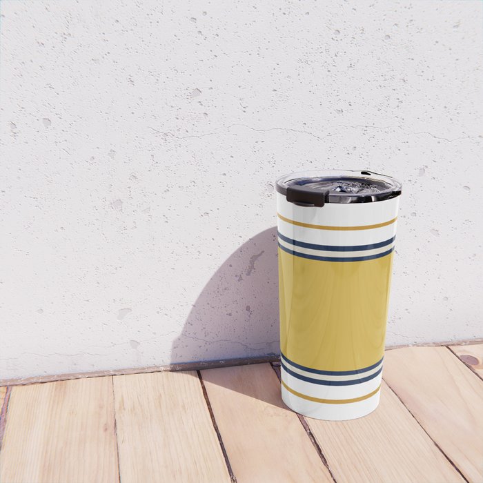 Wide and Thin Stripes Color Block Pattern in Mustard Yellow, Navy Blue, Ivory, and White Travel Mug Gallery Image 4