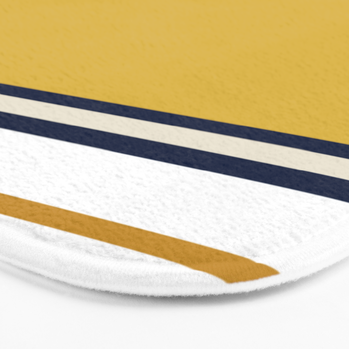 Wide and Thin Stripes Color Block Pattern in Mustard Yellow, Navy Blue, Ivory, and White Bath Mat Gallery Image 3