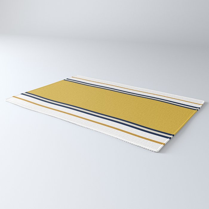 Wide and Thin Stripes Color Block Pattern in Mustard Yellow, Navy Blue, Ivory, and White Rug Gallery Image 3