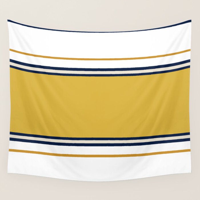 Wide and Thin Stripes Color Block Pattern in Mustard Yellow, Navy Blue, Ivory, and White Wall Tapestry Gallery Image 1