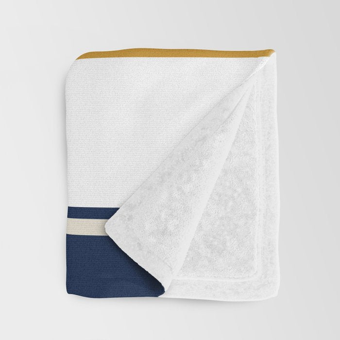 Wide and Thin Stripes Color Block Pattern in Mustard Yellow, Navy Blue, Ivory, and White Throw Blanket Gallery Image 3