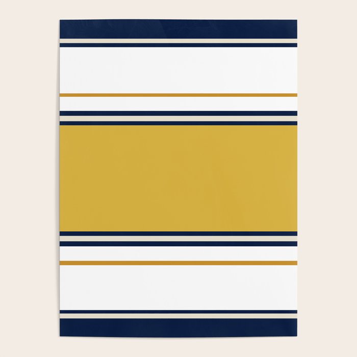 Wide and Thin Stripes Color Block Pattern in Mustard Yellow, Navy Blue, Ivory, and White Poster Gallery Image 4