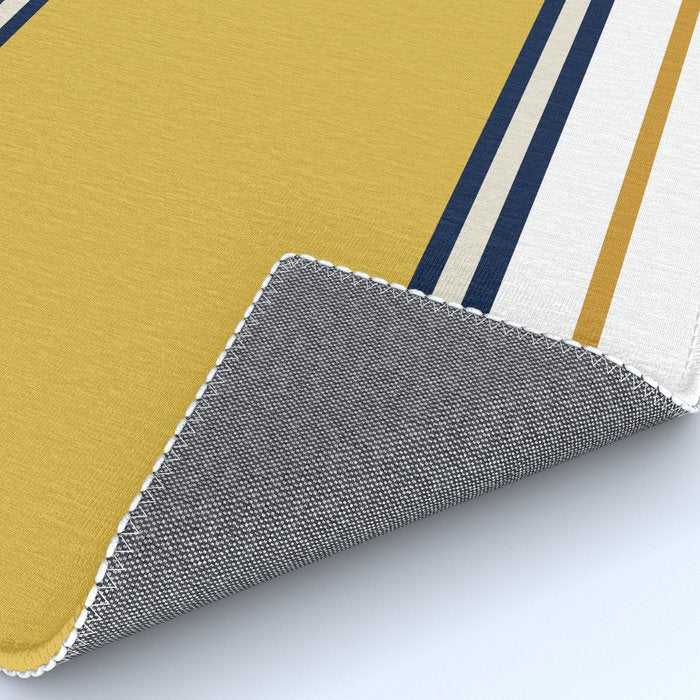 Wide and Thin Stripes Color Block Pattern in Mustard Yellow, Navy Blue, Ivory, and White Rug Gallery Image 4