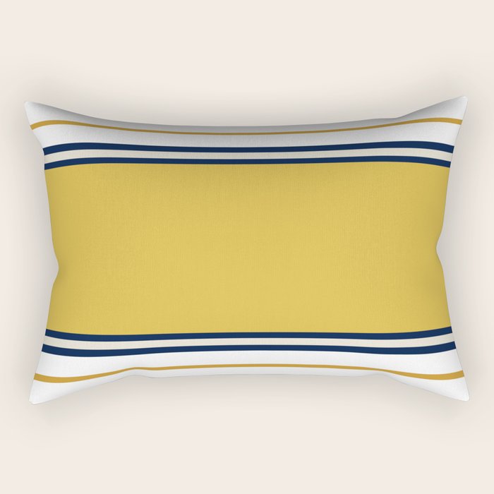 Wide and Thin Stripes Color Block Pattern in Mustard Yellow, Navy Blue, Ivory, and White Rectangular Pillow Gallery Image 2