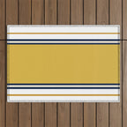 Wide and Thin Stripes Color Block Pattern in Mustard Yellow, Navy Blue, Ivory, and White Outdoor Rug Gallery Image 1