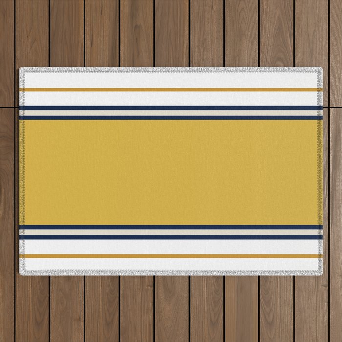 Wide and Thin Stripes Color Block Pattern in Mustard Yellow, Navy Blue, Ivory, and White Outdoor Rug Gallery Image 1