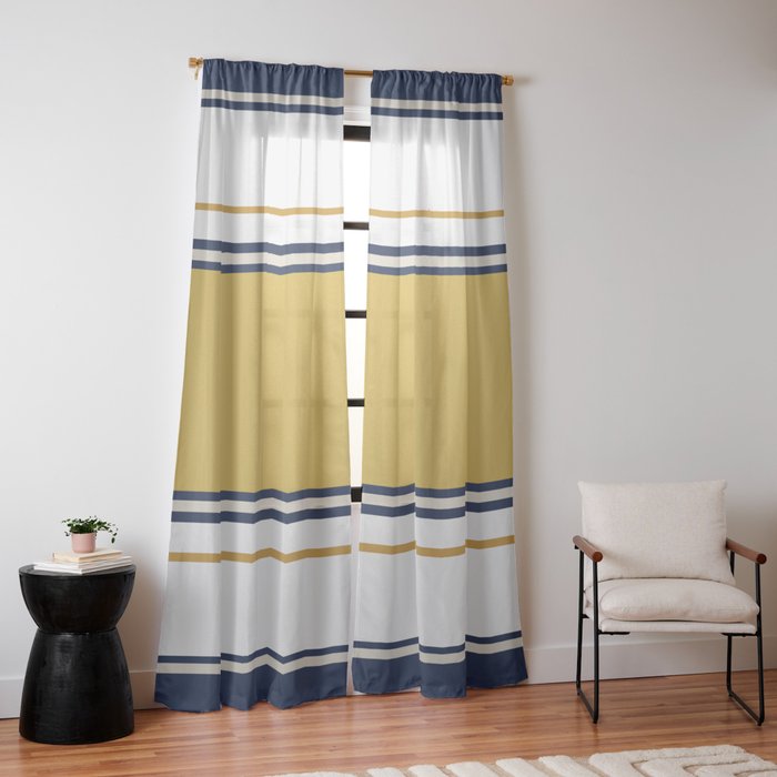 Wide and Thin Stripes Color Block Pattern in Mustard Yellow, Navy Blue, Ivory, and White Window Curtain Gallery Image 14