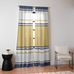 Wide and Thin Stripes Color Block Pattern in Mustard Yellow, Navy Blue, Ivory, and White Window Curtain Gallery Image 14