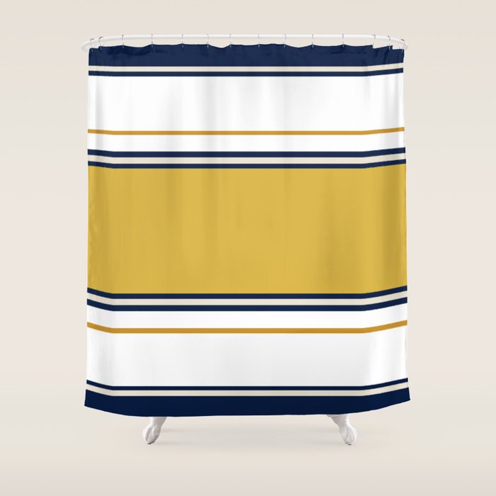 Wide and Thin Stripes Color Block Pattern in Mustard Yellow, Navy Blue, Ivory, and White Shower Curtain Gallery Image 1