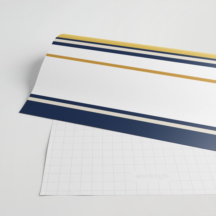 Wide and Thin Stripes Color Block Pattern in Mustard Yellow, Navy Blue, Ivory, and White Wrapping Paper Gallery Image 2
