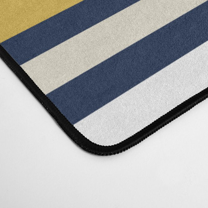 Wide and Thin Stripes Color Block Pattern in Mustard Yellow, Navy Blue, Ivory, and White Desk Mat Gallery Image 4