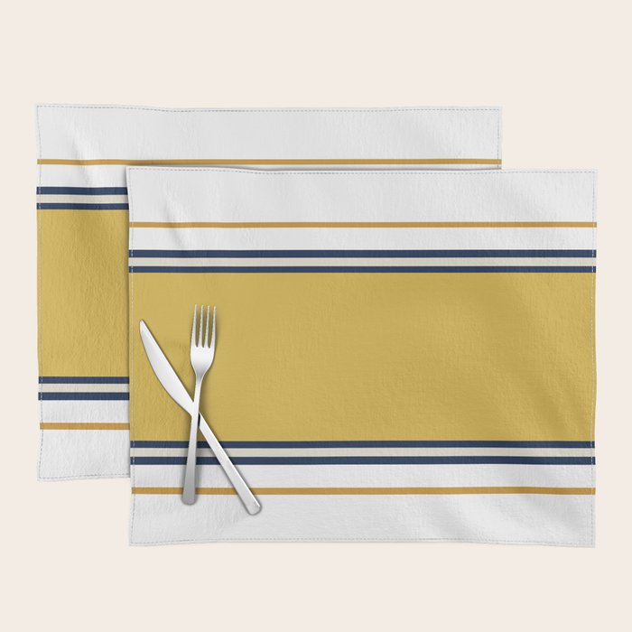 Wide and Thin Stripes Color Block Pattern in Mustard Yellow, Navy Blue, Ivory, and White Placemat Gallery Image 1