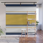 Wide and Thin Stripes Color Block Pattern in Mustard Yellow, Navy Blue, Ivory, and White Wall Mural Gallery Image 1