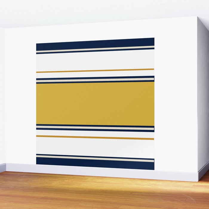 Wide and Thin Stripes Color Block Pattern in Mustard Yellow, Navy Blue, Ivory, and White Wall Mural Gallery Image 2
