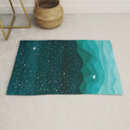 Starry Ocean, teal sailboat watercolor sea waves night Rug Gallery Image 1