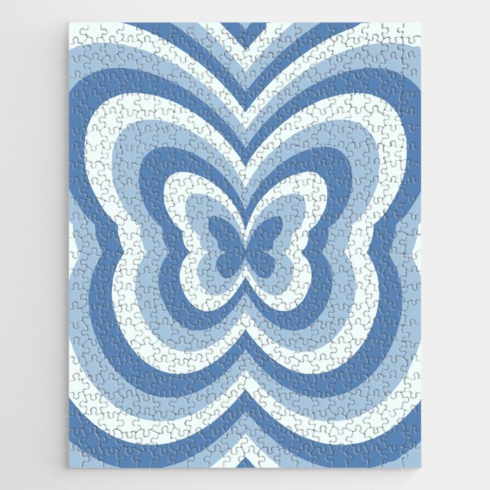 Retro 70s Butterfly in Ocean Blue Jigsaw Puzzle Gallery Image 1