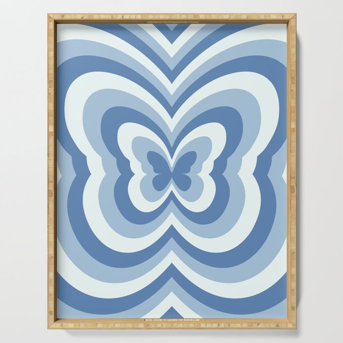 Retro 70s Butterfly in Ocean Blue Serving Tray Gallery Image 1