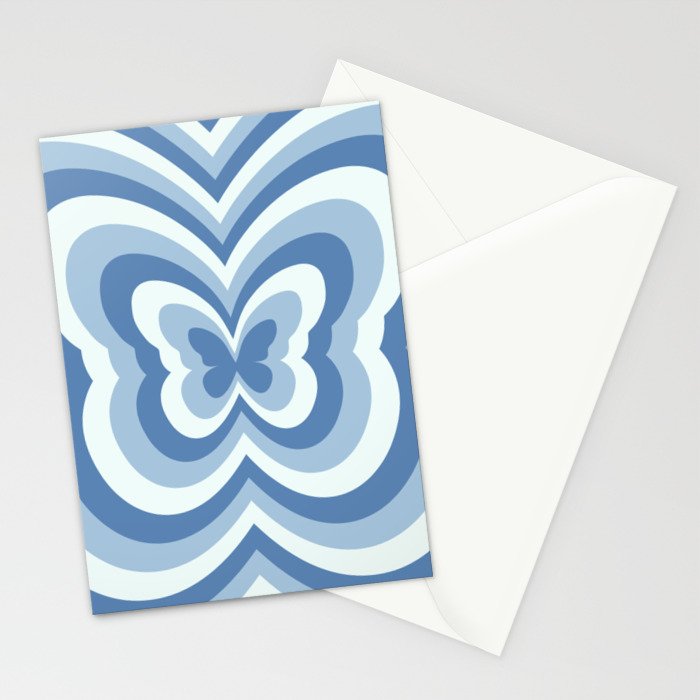 Retro 70s Butterfly in Ocean Blue Stationery Card Gallery Image 2