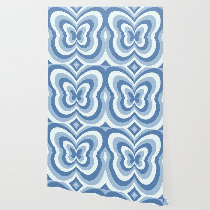 Retro 70s Butterfly in Ocean Blue Wallpaper Gallery Image 2