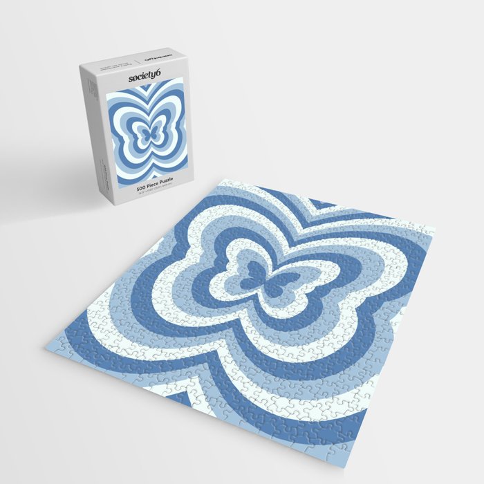 Retro 70s Butterfly in Ocean Blue Jigsaw Puzzle Gallery Image 2