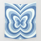Retro 70s Butterfly in Ocean Blue Wall Tapestry Gallery Image 4