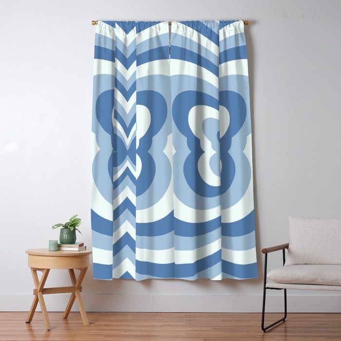 Retro 70s Butterfly in Ocean Blue Window Curtain Gallery Image 1