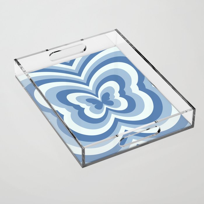 Retro 70s Butterfly in Ocean Blue Acrylic Tray Gallery Image 1