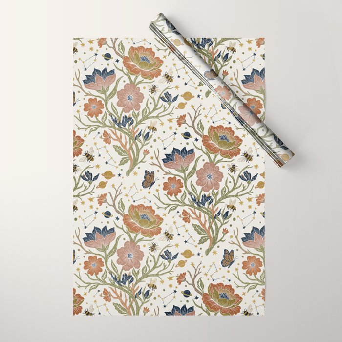 Boho Floral Galaxy Garden Wrapping Paper Gallery Image 1