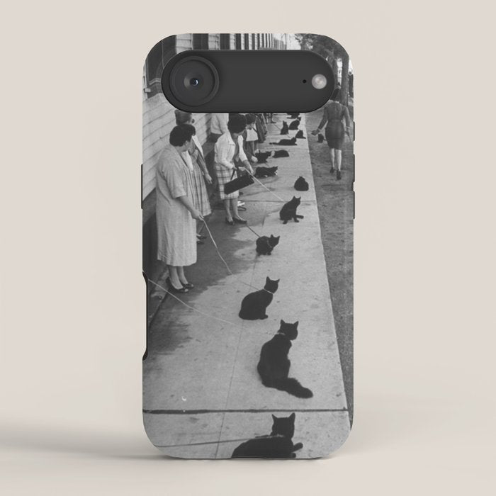 Black Cats Auditioning in Hollywood black and white photograph iPhone Case Gallery Image 2