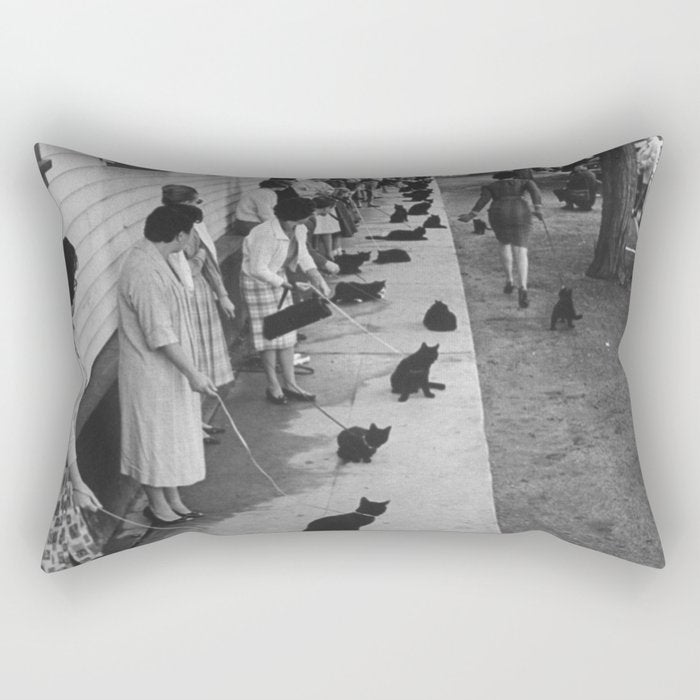 Black Cats Auditioning in Hollywood black and white photograph Rectangular Pillow Gallery Image 1