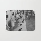 Black Cats Auditioning in Hollywood black and white photograph Bath Mat Gallery Image 1
