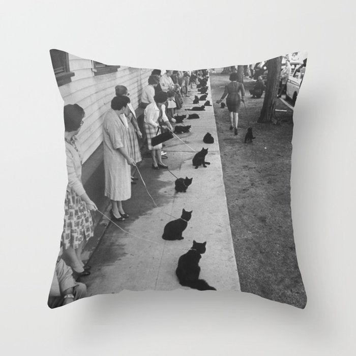 Black Cats Auditioning in Hollywood black and white photograph Throw Pillow Gallery Image 6