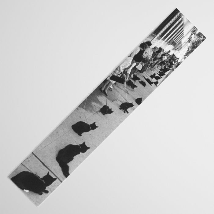 Black Cats Auditioning in Hollywood black and white photograph Table Runner Gallery Image 3