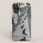 Black Cats Auditioning in Hollywood black and white photograph iPhone Case Gallery Image 1