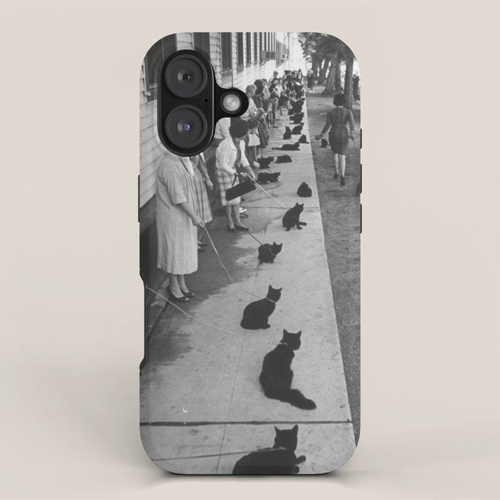Black Cats Auditioning in Hollywood black and white photograph iPhone Case Gallery Image 1