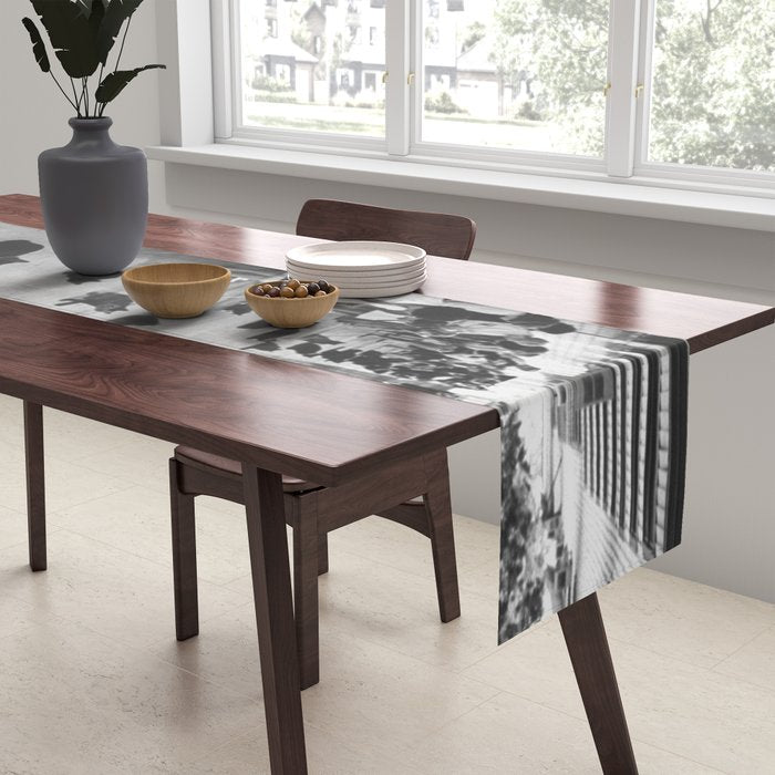 Black Cats Auditioning in Hollywood black and white photograph Table Runner Gallery Image 2