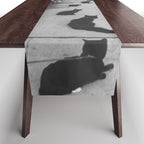 Black Cats Auditioning in Hollywood black and white photograph Table Runner Gallery Image 1