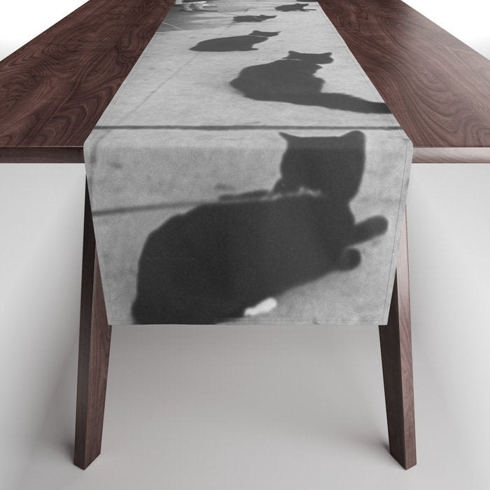 Black Cats Auditioning in Hollywood black and white photograph Table Runner Gallery Image 1