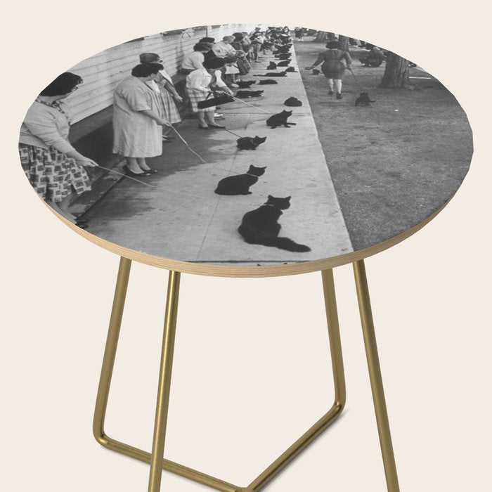 Black Cats Auditioning in Hollywood black and white photograph Side Table Gallery Image 2