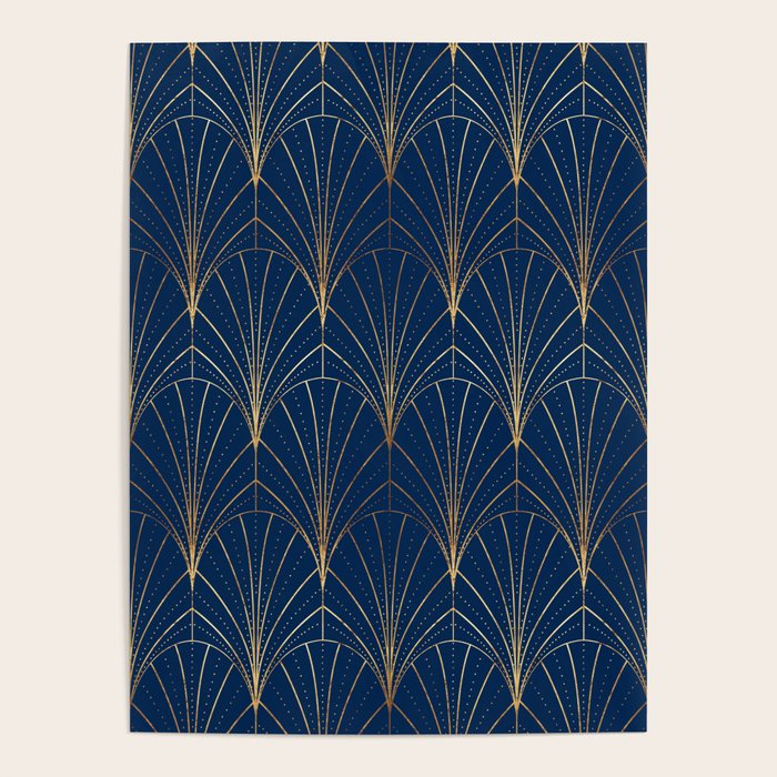 Art Deco Waterfalls // Navy Blue Poster Gallery Image 1