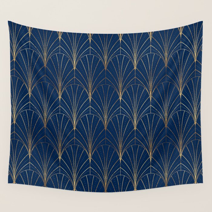 Art Deco Waterfalls // Navy Blue Wall Tapestry Gallery Image 1