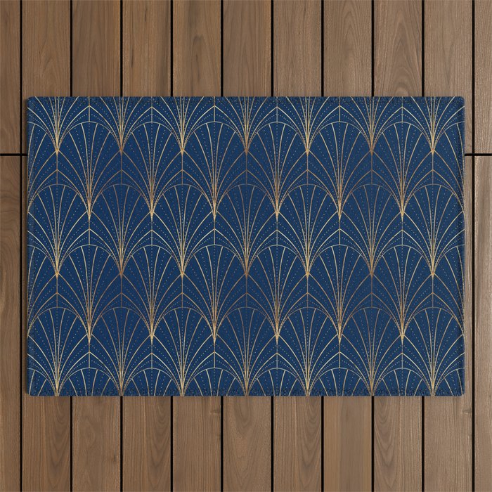 Art Deco Waterfalls // Navy Blue Outdoor Rug Gallery Image 1