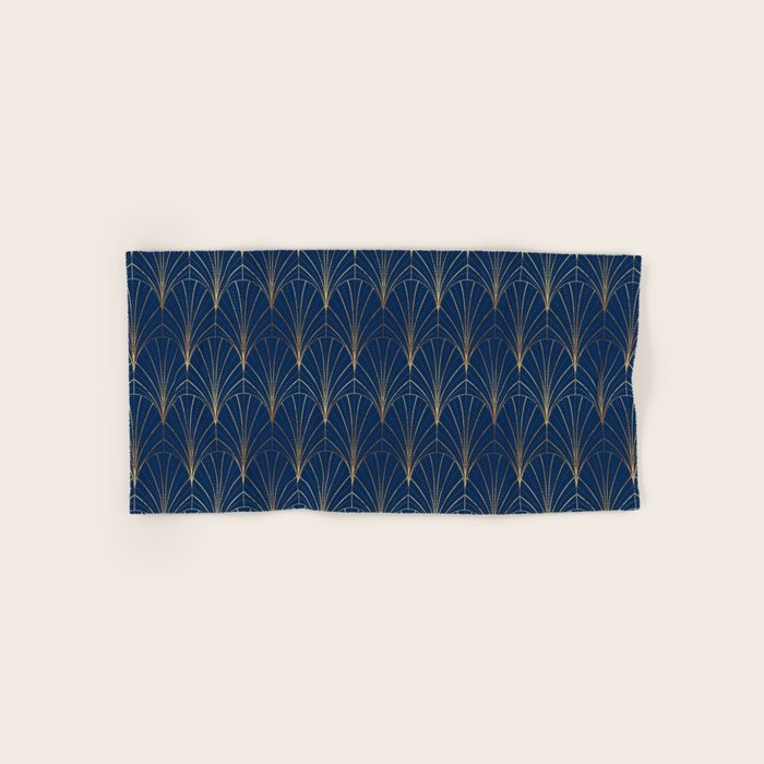 Art Deco Waterfalls // Navy Blue Bath Towel Gallery Image 1