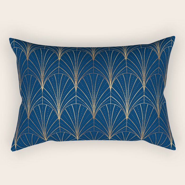 Art Deco Waterfalls // Navy Blue Rectangular Pillow Gallery Image 1