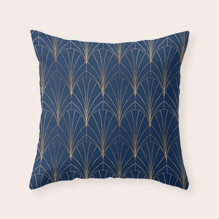 Art Deco Waterfalls // Navy Blue Throw Pillow Gallery Image 6