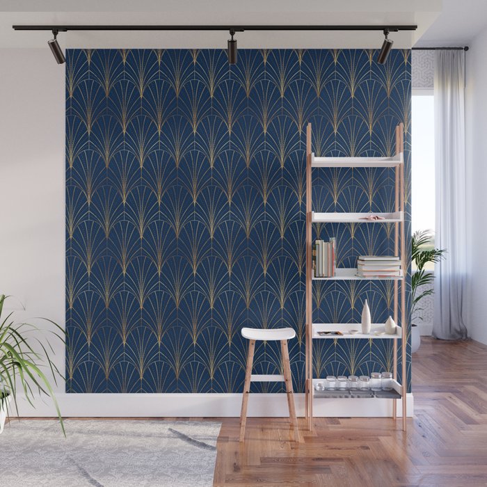 Art Deco Waterfalls // Navy Blue Wall Mural Gallery Image 1