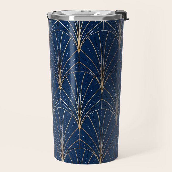 Art Deco Waterfalls // Navy Blue Travel Mug Gallery Image 2