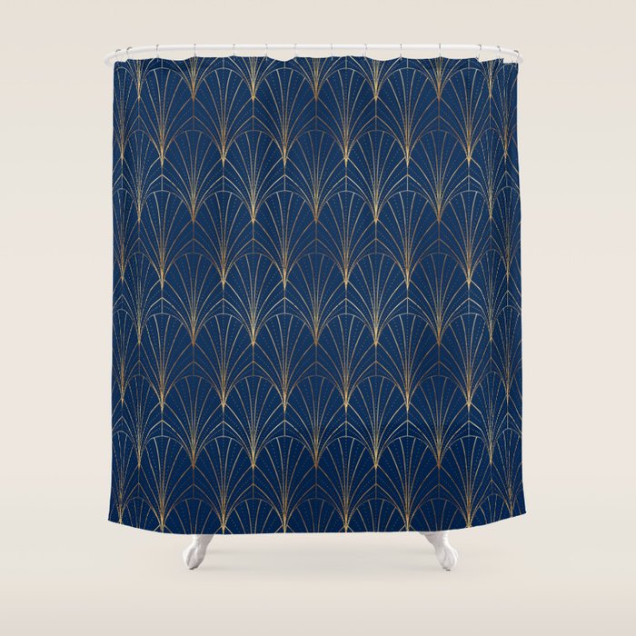 Art Deco Waterfalls // Navy Blue Shower Curtain Gallery Image 1